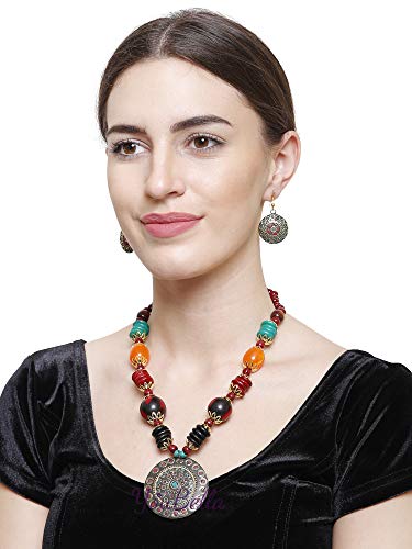 YouBella Jewellery set for Women Tibetan Pendant Necklace with Earrings for Women & Girls (Gift) Tribal Necklace Jewellery Beads Necklace