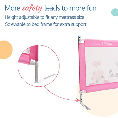 LuvLap Comfy Baby Bed Rail Guard for Baby (6 ft x 2.3 ft), 180cmx72cm, Bed rails for baby & Toddler safety, Portable baby bed fence, Adjustable Height, Single side bed rail for baby, printed Pink
