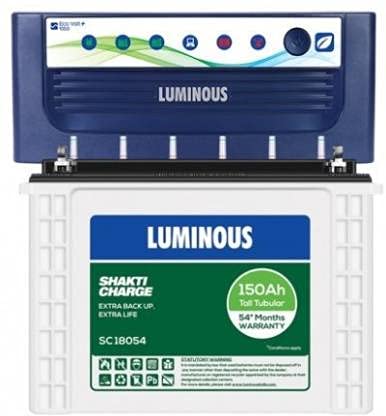 Luminous Inverter & Battery Combo for Home, Office & Shops (Eco Volt Neo 1050 Sine Wave Inverter, Shakti Charge 18060, 150 Ah Tall Tubular Battery)