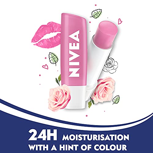 NIVEA Soft Rose Shine 4.8g Lip Balm|24 H Melt in Moisture Formula|Natural Oils|Glossy Finish