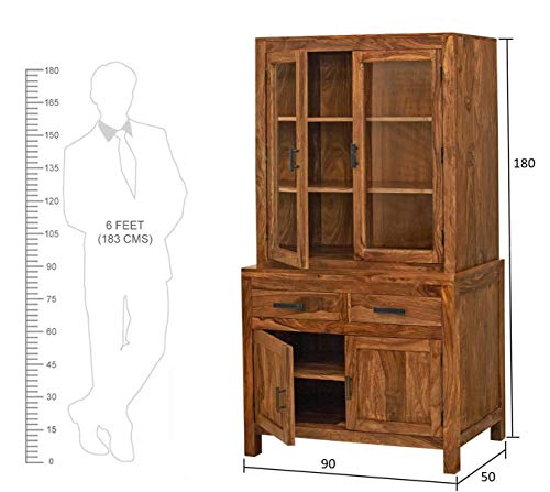 Angel Furniture Solid Sheesham Wood 4 Door Crockery Cabinet | Kitchen Cabinet | Storage Unit (Full, Honey Finish)