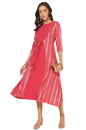 Janasya Women's Dark Pink Crepe Foil Printed A-Line Kurta(JNE4285-KR-XXL)