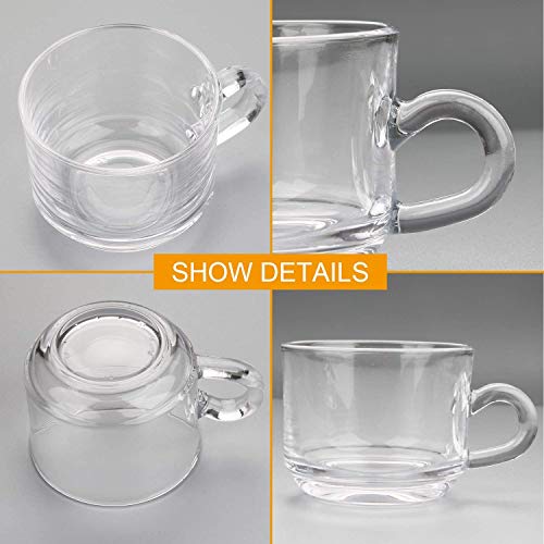 PrimeWorld London Tea Coffee 180 ml Cup Set of 6 pcs, Crystal Espresso Mug, Clear Toughened Glass Mug with Handle for Cappuccino, Milk, Latte hot/Cold Drinks etc