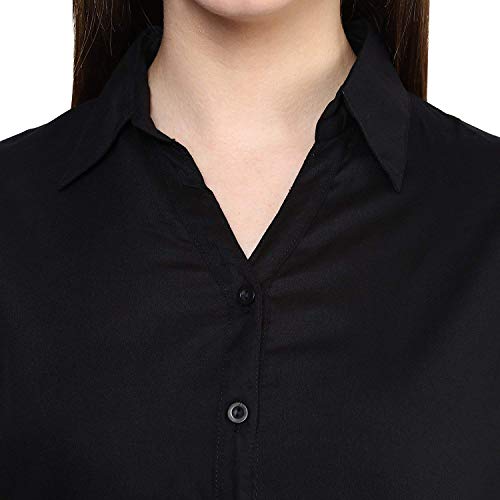 Leriya Fashion Women's Corduroy Button Down Pocket Shirts Casual Long Sleeve Oversized Blouses Tops (Medium, Black)