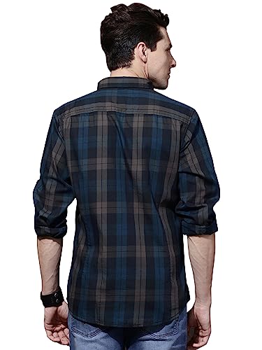 IndoPrimo Men's Classic Fit Checks Cotton Casual Shirt for Men Full Sleeves - Lexus (Large, Navy Blue)