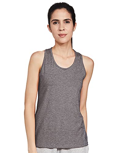 Enamor Athleisure Polyester E115 Active Racer Tank for Women| Scoop Neck Quick Dry Antimicrobial 4 Way Stretch Tank With Reflective Print(E115-Olive Night Mel W/Ref Strp-XL)