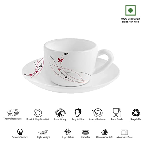 Cello Dazzle Queen Cup & Saucer 130 ml | Home and Kitchen Decor Items | Cups, Mugs and Saucer for Kitchen | Coffee Cup and Saucer Set | 6 Units | Lush Fiesta, White