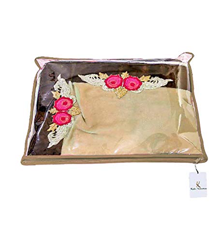 Kuber Industries™ Single Packing Saree Cover/Clothes Organizer|Transparent Window & Zipper Closure With Foldable Material, Pack of 12 (Beige)