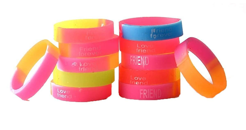 SHOI LITTLE 20 Pcs Funky Rubber Friendship Band for Girls and Boys (10 Wrist Band & 10 Ring Band)