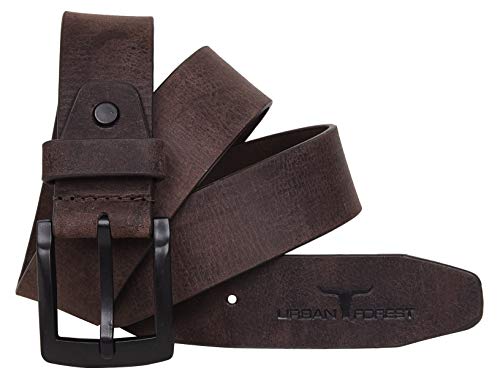 URBAN FOREST Dark Brown Casual Leather Belt with Matte Black Buckle for Men