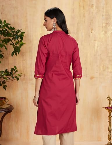 Amazon Brand - Myx Women's Cotton Straight Kurta (SS21MYXKU11_Cherry_x-Large)