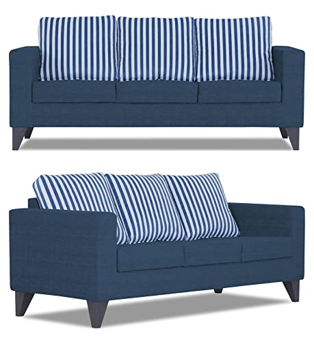 Adorn India Straight Line Plus Stripes 3+2+1 6 Seater Sofa Set (Blue)