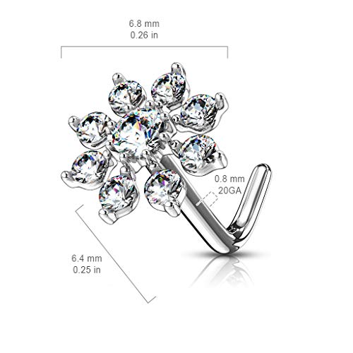 Via Mazzini Stainless Steel Flower Design No-Tarnish No-Rusting Nose Pin Stud For Women and Girls (1 Pc)