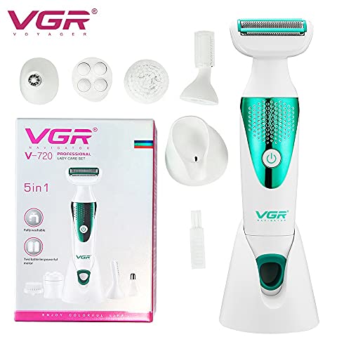 VGR 5-in-1 Women Grooming Kit Shaver for Face, Legs, Underarms & Bikini area, Eyebrow trimmer, Ear & Nose Trimmer Facial Massager & Body Massager Professional Fully washable