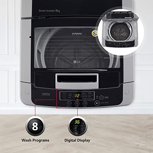 LG 8 Kg 5 Star Inverter TurboDrum Fully Automatic Top Loading Washing Machine (T80SKSF1Z, Waterfall Circulation, Digital Display, Middle Free Silver)