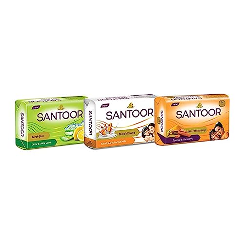 Santoor Sandalwood and Turmeric Bath Soap for Younger Looking and Glowing Skin, Combo Offer, 125 g (Pack of 8)