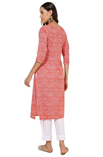 Janasya Women's Red Cotton Striped Straight Kurta(JNE4241-KR-XL)