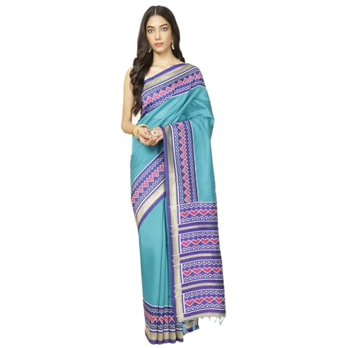 Meena Bazaar Zari Border Patola Woven Handloom Saree (RAMA GREEN)