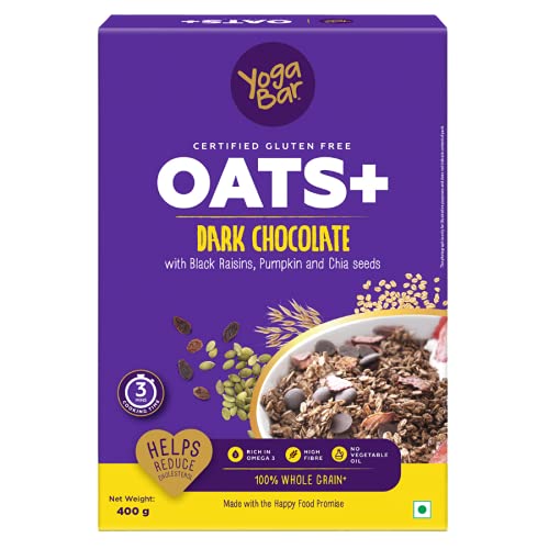 Yogabar Breakfast Oatmeal and Muesli Combo | Dark Chocolate Muesli 400g | Dark Chocolate Oats 400g | Gluten Free Muesli and Whole Oatmeal for Breakfast