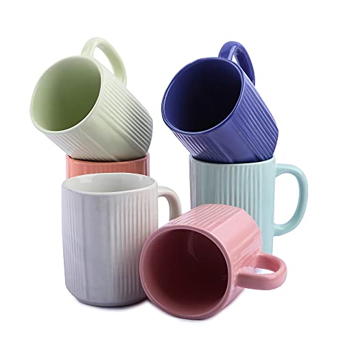 Anwaliya Army Series Coffee Mug - Ceramic Set of 6 (350ml) Handcrafted Design Tea Cups Set of 6 Stackable, Chip Resistant, with Handles Large Serving Coffee Cup, Ariel (Color May Vary)