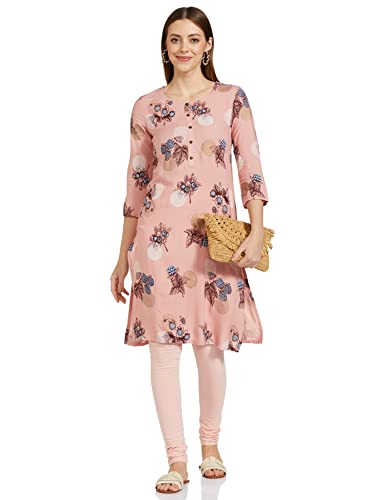 MAX Women Printed Straight Kurta (NAFKAW22BR_Pink_L)