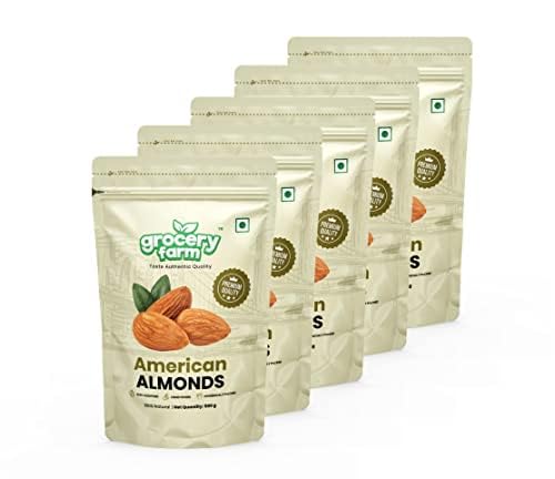 Grocery Farm American Almonds | Crunchy and Nutrient-rich Badam | A Powerhouse of Vitamin E, Magnesium & Calcium | Exquisite Taste and Authentic Quality | Pack of 5-2.5kg