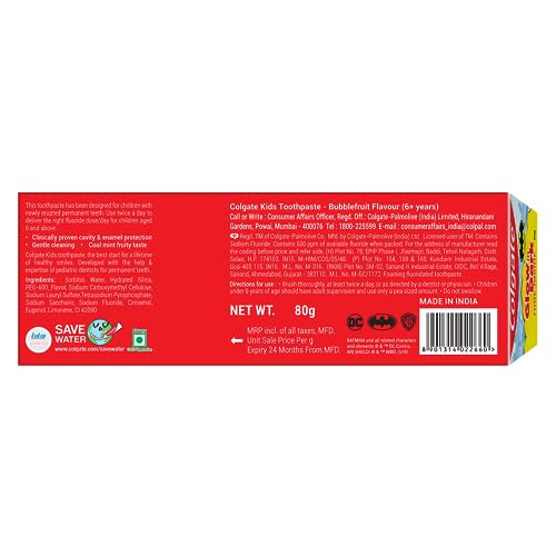 Colgate Batman Anticavity Toothpaste For Kids - 80g (Bubble Fruit Flavour)