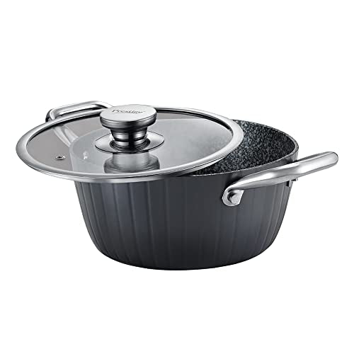 Prestige Durastone Hard Anodised 6 Layer Non-Stick Casserole with Glass Lid, (20 cm, 2.4 Litre, Black)