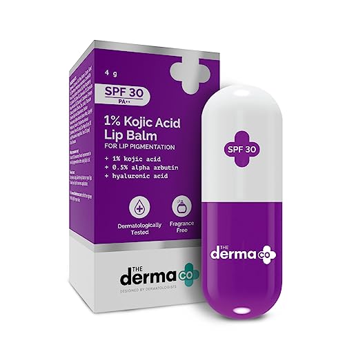 The Derma Co 1% Kojic Acid Lip Balm With Alpha Arbutin & Hyaluronic Acid, SPF 30 PA++ for Dark & Pigmented Lips - 4g