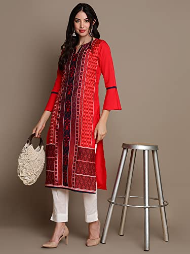 Vaamsi Women's Polyester Geometric Straight Kurta (PK1635D_Red_M)