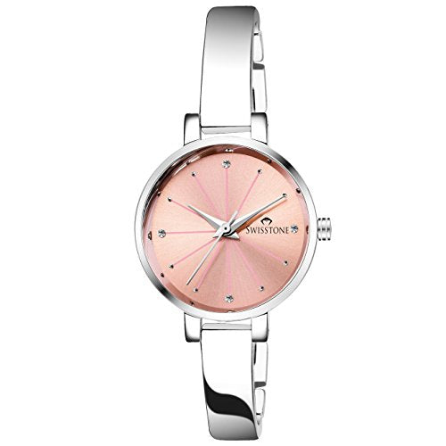 SWISSTONE Analog Women's Watch (Pink Dial Silver Colored Strap)