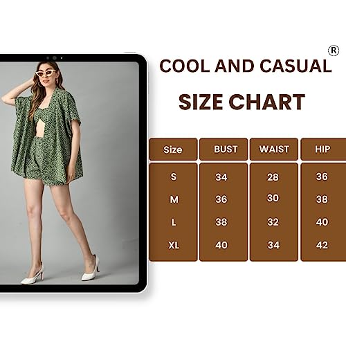 COOL AND CASUAL Beach Dresses for Women Co Ord Set Three Piece Floral Dress Top Short and Shrug Beach Wear for Women (Medium, Green)