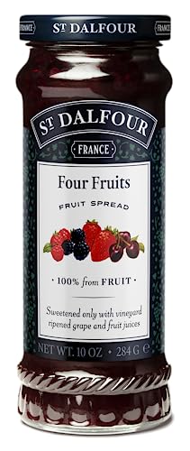 St Dalfour Four Fruits Fruit Spread 284 g | No Added Sugar | 100% from Fruit | No Added Preservatives, Colours, Flavors or Sweeteners | No Corn Syrup | Traditional French Recipe