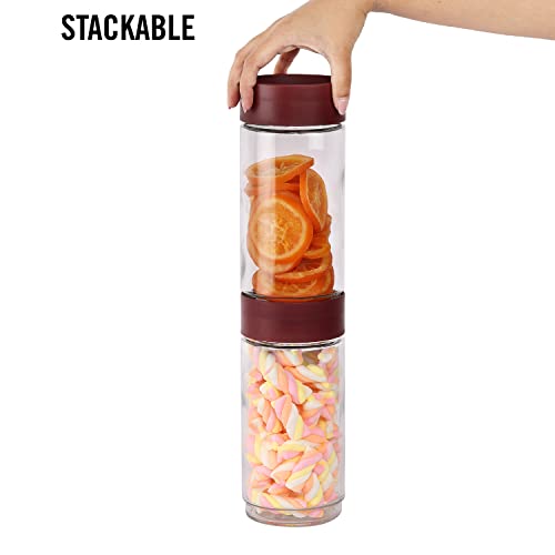 CELLO Modustack Glassy Storage Jar, 1000ml (Set of 3), Maroon