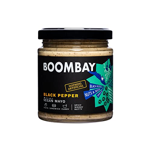 BOOMBAY Black Pepper Vegan Mayo 190g | Nothing Artificial | No Bad Oils | No Refined Sugars | Plant Based | No Onion or Garlic | Use as a Curry Paste, Pasta Sauce, Spread on Bread