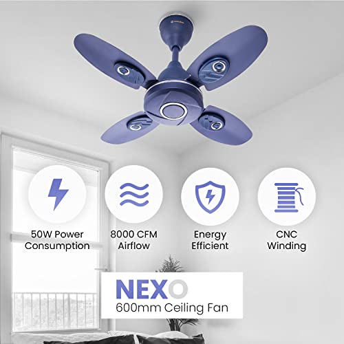 Candes Nexo 600mm Decorative Ceiling Fans for Home | 4 Blade Energy Saving High Speed | 2 Years Warranty (Silver Blue) Pack of 1