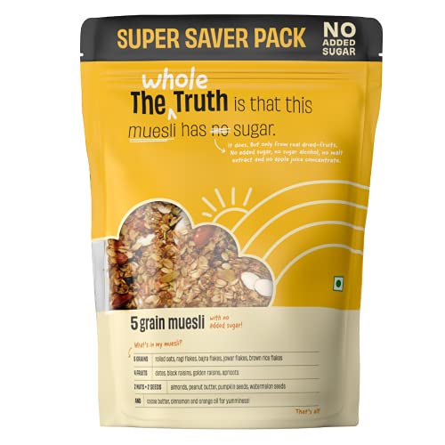 The Whole Truth - Super Saver Pack | Breakfast Muesli | 5 Grain Muesli | 750 grams | Vegan | Dairy-free | No Artificial Sweeteners | No Added Flavours | No Gluten or Soy | Nutritious Snack