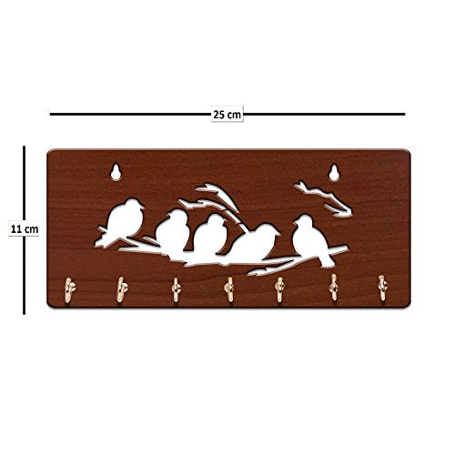 Sehaz Artworks Key Holder for Home | Wall Stylish Key Stand | Key Hanger | Key Chain Holders for Wall (7 Hooks, 5 Birds)