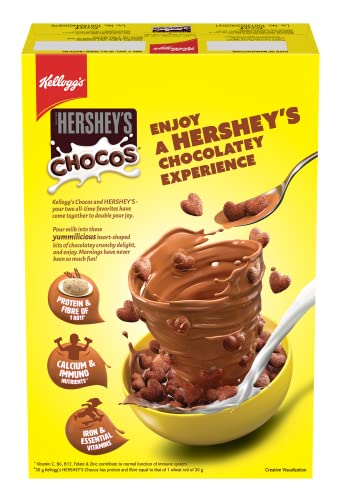 New Kellogg’s HERSHEY’S Chocos 325g with Power of 5+ | Protein & Fibre of 1 Roti* | High in Calcium & Iron | Immuno Nutrients** | Essential Vitamins| Chocolatey Breakfast Cereal for Kids