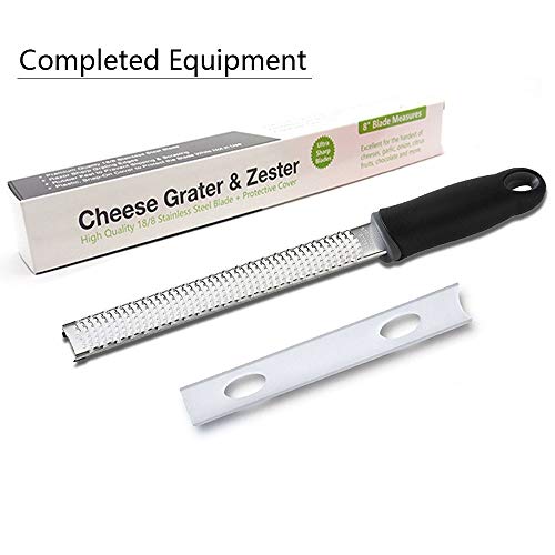 Spatlus Lemon Zester & Cheese Grater Parmesan Cheese, Lemon, Ginger, Garlic, Nutmeg, Vegetables, Fruits - Razor-Sharp Stainless Steel Blade Protective Cover, Dishwasher Safe Long (Black)