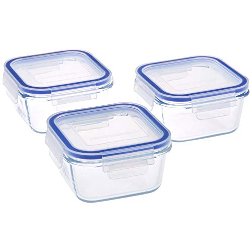 : Amazon Brand - Solimo Square Glass Storage Container Set 450ml Set of 3 Transparent