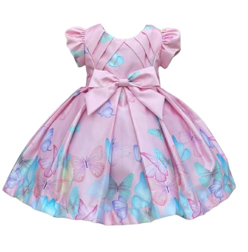 Niren Enterprise Satin Fit and Flare Knee-Length Pink Butterfly Frock Dress for Kids Girls (FBA buterfly 3-4y_Multicolour