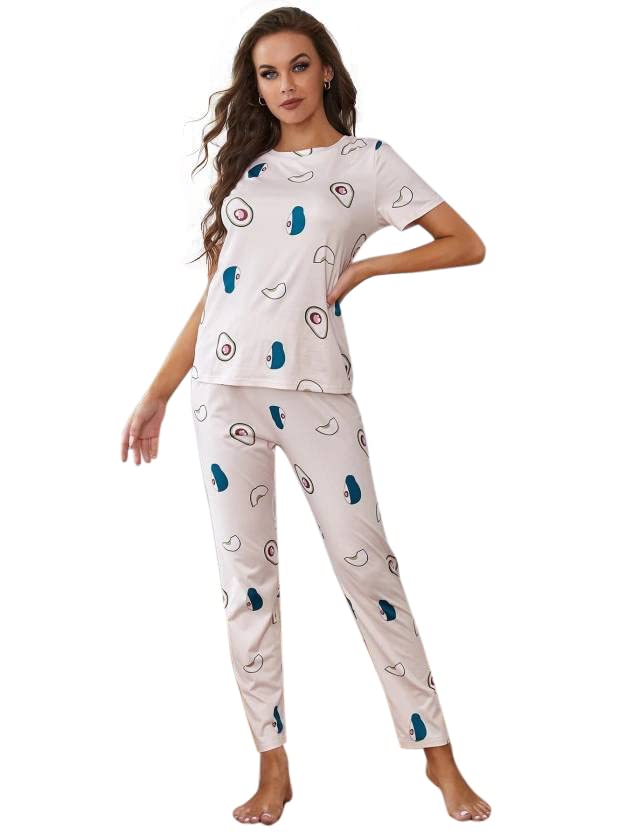 LookMark Women's Cotton Lycra Graphic Print Pyjama Set for Women || Night Suit Set || Night Dress for Women(NW04-XL-01)