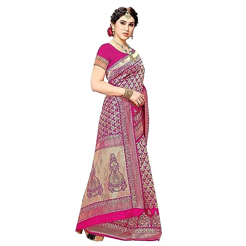Yashika Women's Trendy Banarasi Kanjivaram Color Art Silk Saree with Blouse Material (Maliya Pink) P-01