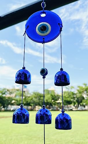 Metal Ws Evil Eye Wind Chime 6 Bells For Home & Office - Brings Positive Vibes & Removes Negative Energy | Evil Eye Wind Chime | Bad Energy Protector