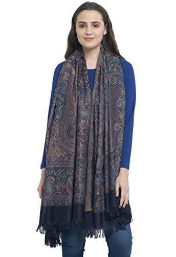 Weavers Villa - Women's Faux Pashmina Silk Paisley Design Shawls, Stoles (Navy Blue)