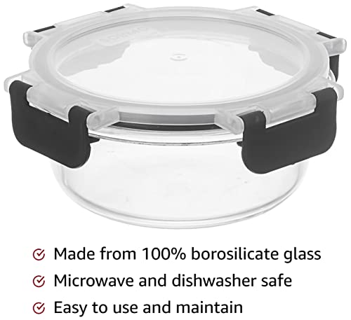 Amazon Brand - Solimo Borosilicate container 400ml- set of 2,Detachable Lid(Glass)