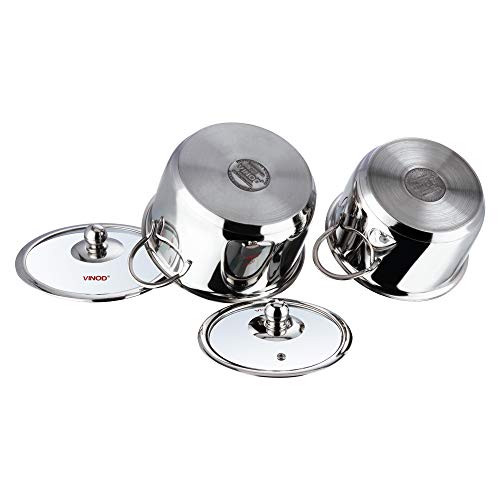 Vinod Tuscany Stainless Steel Casserole Set of 2 Pieces | Casserole with Glass Lid 2, 2.8 litre | Extra Deep, Dishwasher Safe, Less Energy | Gas & Induction Base | 2 Year Warranty