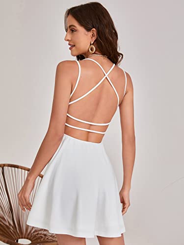 Aahwan Solid White Crisscross Backless Fit and Flare Mini Dresses for Women's & Girls' (199-White-M)