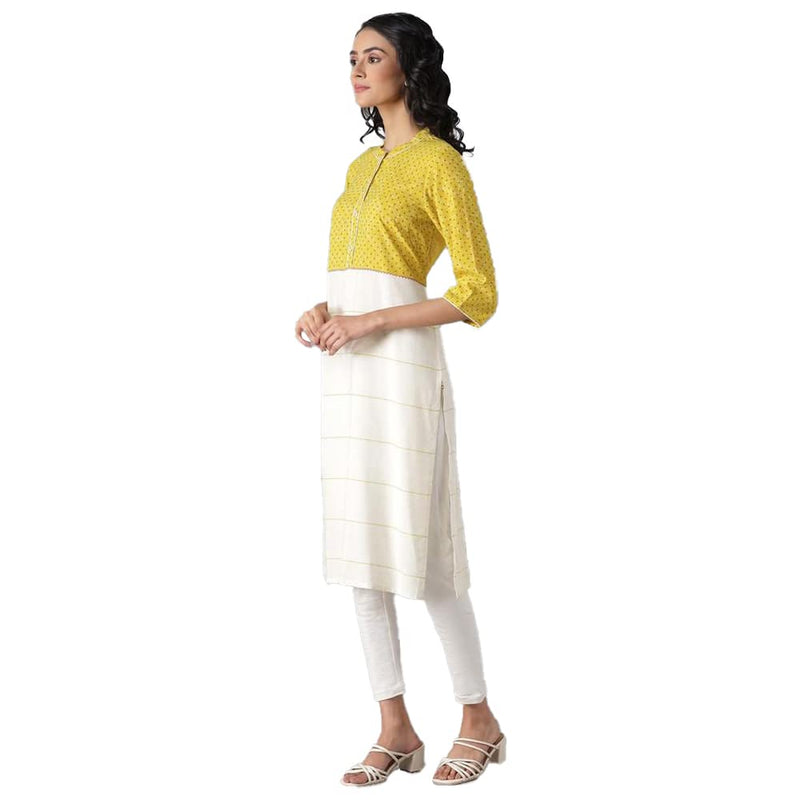 Aurelia Women's Viscose Geometric Regular Kurta (22FEA12933-503700_Oil Yellow_XS)